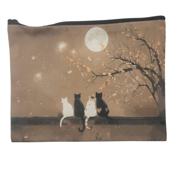 Moonlight Cats Cherry Blossom Cosmetic Bag - Romantic Silhouette 8x6 - Picture 3 of 6